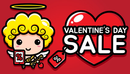 design cute cupid characters with sale discount cards on valentine's day