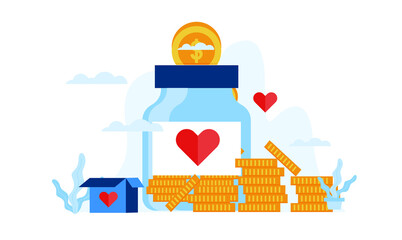 donation jar with big heart flat illustration design
