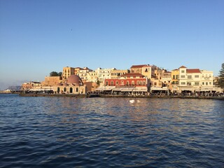 Fototapeta na wymiar The old Venetian Harbor in Chania Crete, Greece
