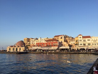 Fototapeta na wymiar The old Venetian Harbor in Chania Crete, Greece