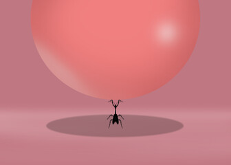 Conceptual illustration. ant holding a balloon. Conceptual illustration 