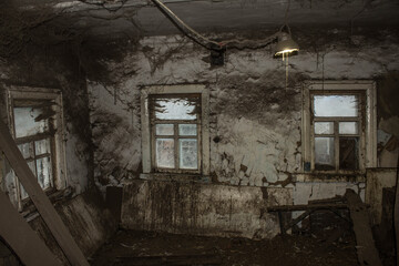 Fototapeta na wymiar A very old house. Abandoned house on the web. Background.