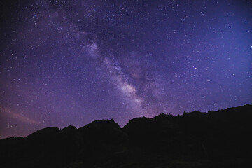 Stargazing at Oahu island, Hawaii. Starry night sky, Milky Way galaxy astrophotography.
