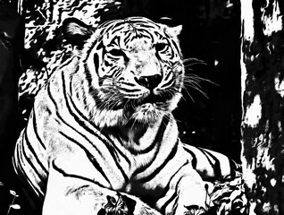 Bengal tiger Black and white illustrations.
