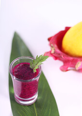 dragon fruits juice or dragon fruits smoothies on a glass