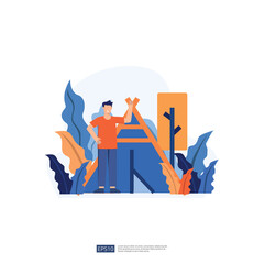 backpacker and camping holiday illustration with no face young man character. male people standing with gesturing. Flat style isolated vector illustration
