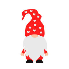 Valentine s Day or Christmas gnome isolated on white . Scandinavian Nordic dwarf. Cute cartoon character. Vector template for banner, poster, greeting card, t shirt, etc