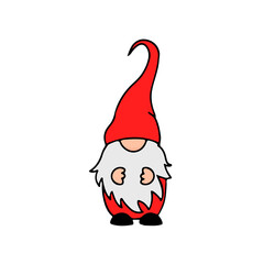 Hand Drawn cartoon gnome isolated on white. Scandinavian Nordic Character. Vector template for Christmas or Valentines Day greeting card, banner, poster, t shirt, etc