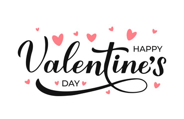 Happy Valentines Day calligraphy lettering isolated on white. Handwritten Valentine s card. Easy to edit vector template for poster, postcard, logo design, flyer, banner, sticker, t shirt, etc.