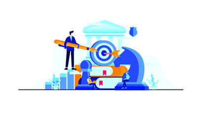 business management strategy with mini people worker businessman flat illustration