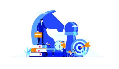 business management strategy with mini people worker businessman flat illustration