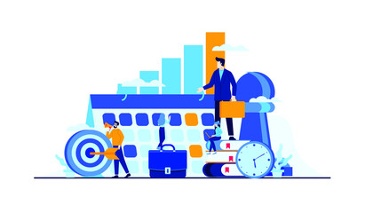 business management strategy with mini people worker businessman flat illustration