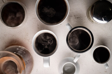 coffee mugs and cups on white background