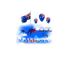 Vector illustration of Happy Australia day poster, Australia flag, kangaroo, banner template for websites, greeting.