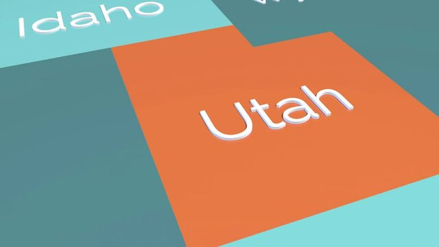 3d animation map showing the state of Utah from the united states of America. Map of Utah.