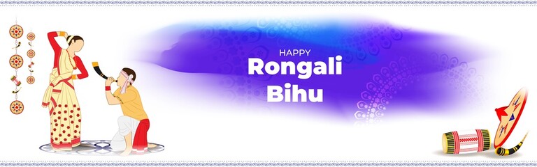 Vector illustration of Happy Rongali Bihu, Assamese New Year, Indian traditional festival, Harvest festival of Assam.