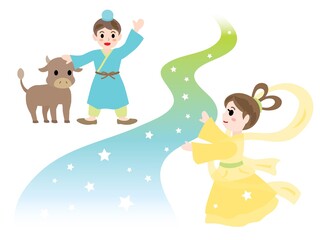 七夕の夜に天の川で会う織姫と彦星