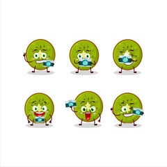 Photographer profession emoticon with slice of kiwi cartoon character