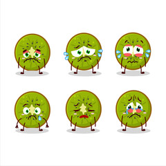 Slice of kiwi cartoon character with sad expression