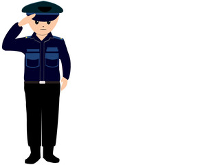 Guard, police standing upright and saluting, police uniforms, vector illustration, occupation, cartoon