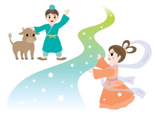 七夕の夜に天の川で会う織姫と彦星
