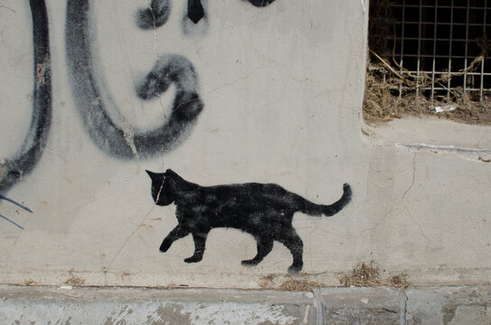 Painting / graffiti of a walking cat