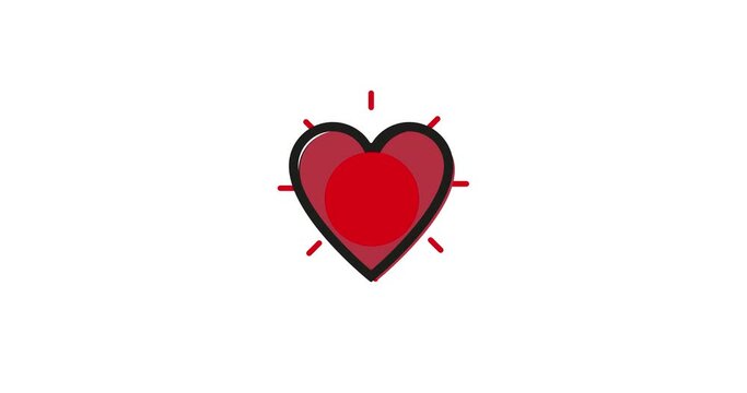 4k Animated Red heart love icon on white background. Heart icon. Heart shaped button icon with. Put like and subscribe. Idea online concept. 