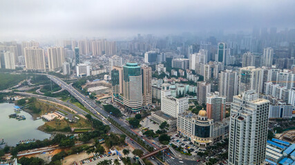 航拍中国海口城市建筑风光