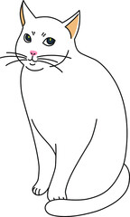 じっと座って横目で見ている白猫