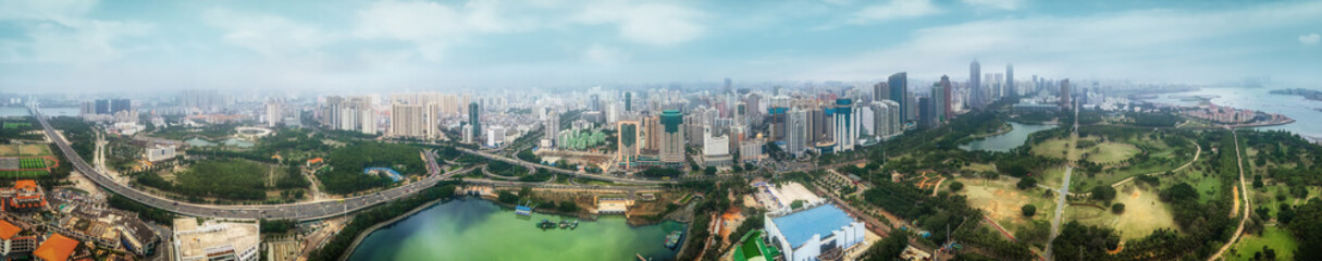 Fototapeta na wymiar Aerial photography of the architectural scenery of Haikou, China