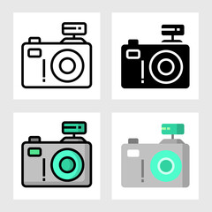Camera icon vector design in filled, thin line, outline and flat style.