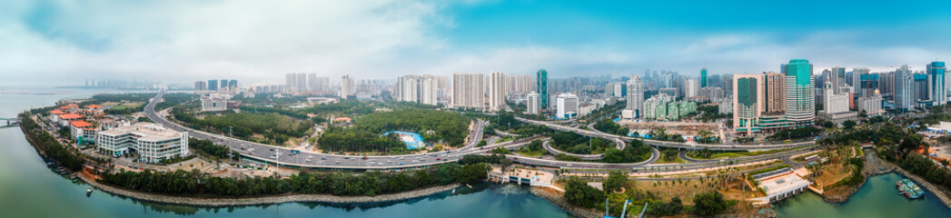 Fototapeta na wymiar Aerial photography of the architectural scenery of Haikou, China
