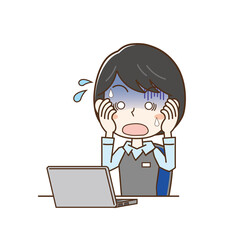 PCを見てミスに気付き焦る女性