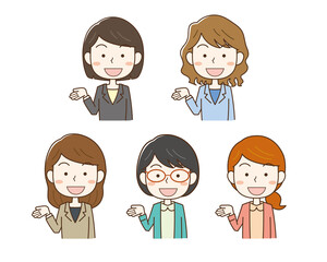 	案内や紹介をする女性のイラストセット