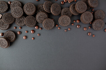 Flat lay of chocolate cream cookies