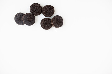 Flat lay of chocolate cream cookies