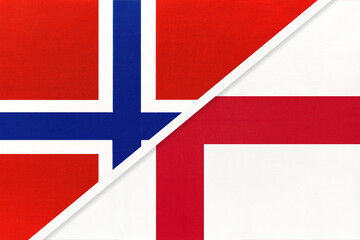 Obraz premium Norway and England, symbol of national flags from textile.