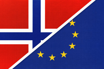 Norway and European Union or EU, symbol of national flags from textile.