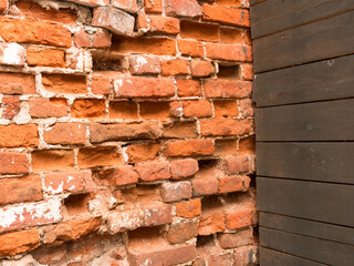 Old brick wall texture background. Brown wooden background