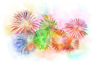 Sketch Painting Digital of celebration happy new year and merry christmas firework isolated on isolated background