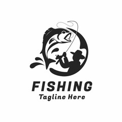Fishing Logo Design Vector, Vintage Circle Fisherman