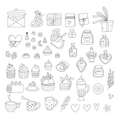 Bundle of valentine day illustrations. Pack of adorable doodles.