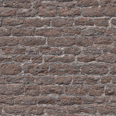 Dirty old brick stone wall facade on ancient temple architecture. Weathered textured brick background. 3D-rendering