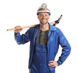 Miner man on white background