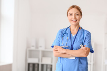 Portrait of female doctor in clinic