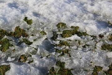 Snow became ice on the lawn