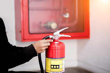 Naklejka premium Engineer checking Industrial fire control system,Fire Alarm controller, Fire notifier, Anti fire.System ready In the event of a fire.