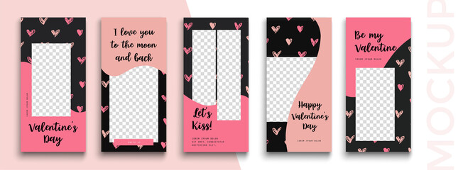 Editable Valentines Day stories vector template for social media