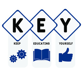 KEY - Keep Educating Yourself acronym. business concept background.  vector illustration concept with keywords and icons. lettering illustration with icons for web banner, flyer, landing page