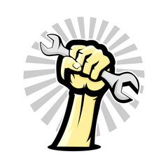 people fist holding wrench tool for hobby vector illustration logo design